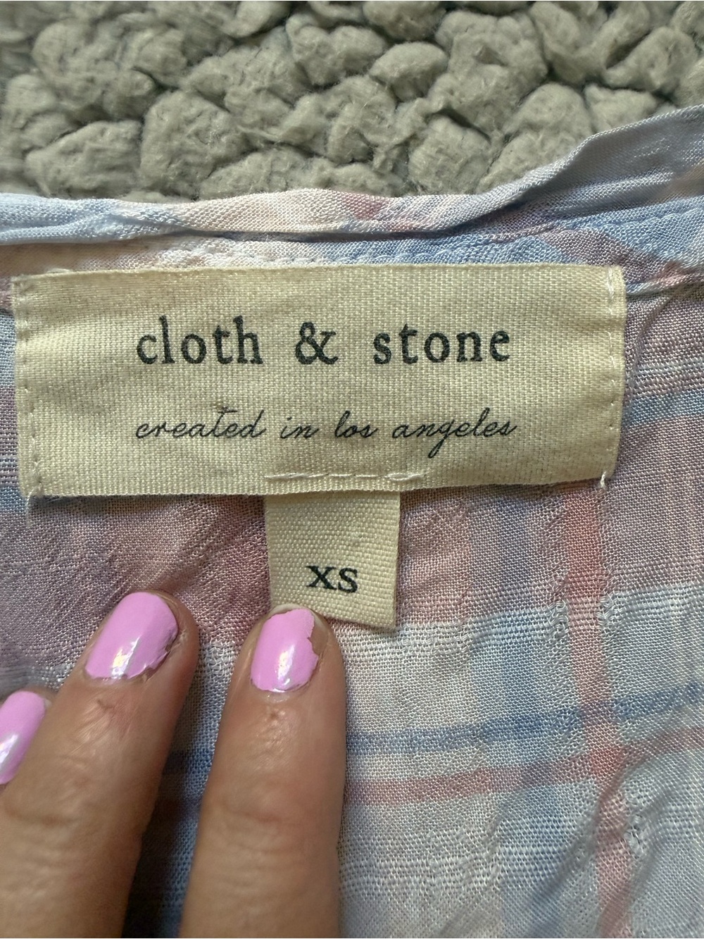 Cloth and stone Light Blue Plaid V-Neck Short Sleeve Top - Picture 3 of 4